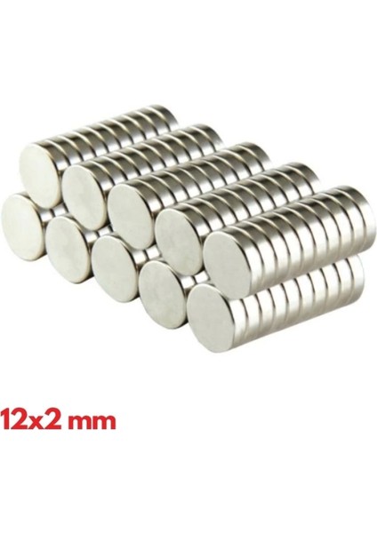 N35 12X2 mm Neodyum Mıknatıs 500 Adet, Yuvarlak, Nikel Kaplamalı Kaliteli ve Dayanıklı Ürün