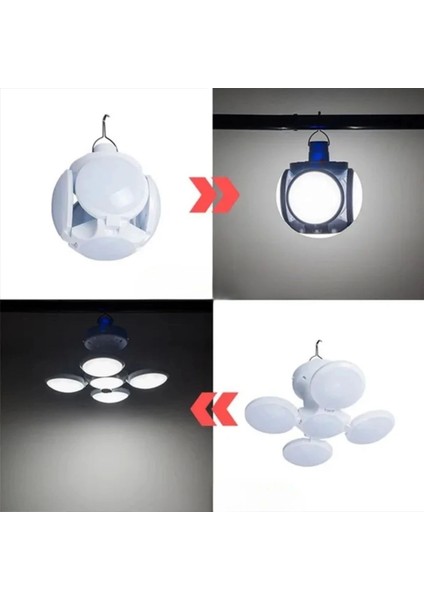 5 Led'li 3 Farklı Işık Modlu Açılıp Kapanabilir LED Kanatlı Güneş Enerjili Solar Aydınlatma Asılabilir Kamp Feneri