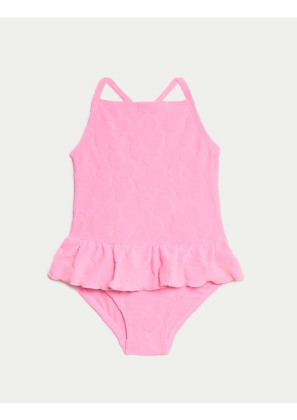 Çiçek Dokulu Fırfırlı Mayo (2-8 Yaş)