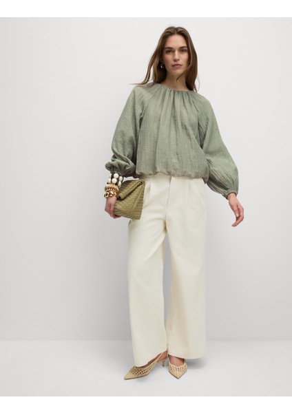 Yüksek Bel Tailored Wide Leg Jean