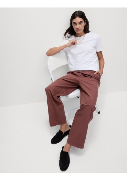 Saf Pamuk Poplin Straight Leg Pantolon
