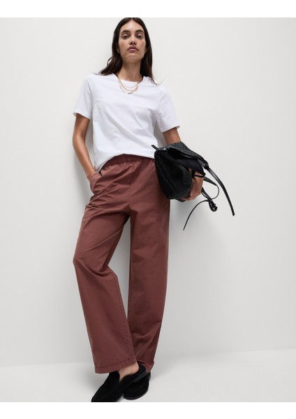 Saf Pamuk Poplin Straight Leg Pantolon
