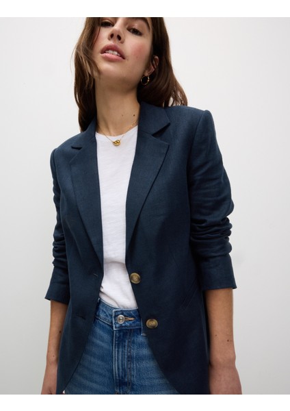 Keten Karışımlı Tek Düğmeli Blazer Ceket