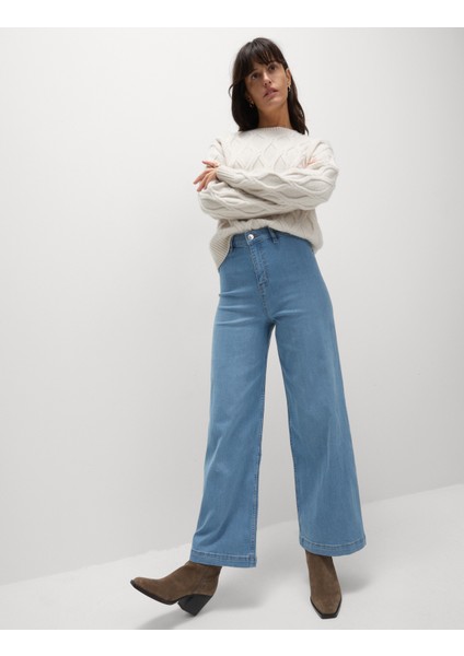 Yüksek Bel Wide Leg Grazer Jean Pantolon