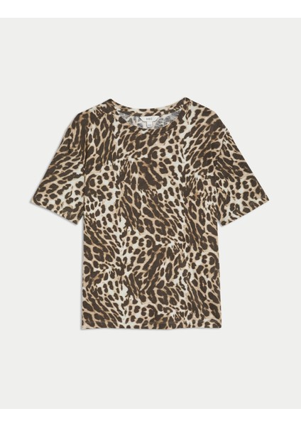 Pamuklu Desenli Kısa Kollu T-Shirt indirimleri