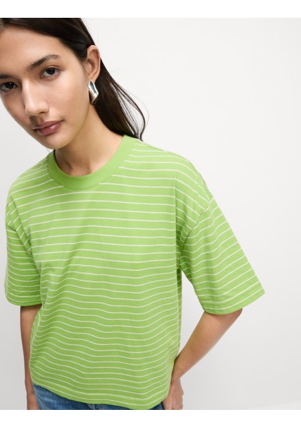 Saf Pamuklu Çizgili Boxy T-Shirt fiyatları