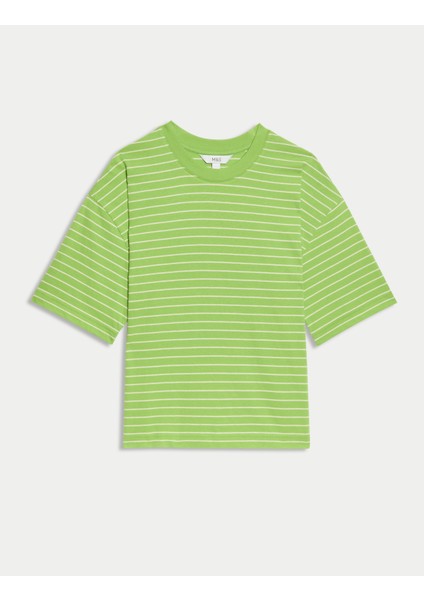 Saf Pamuklu Çizgili Boxy T-Shirt indirimleri