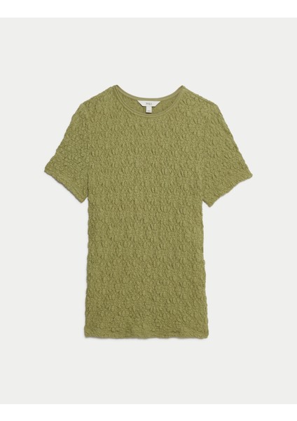 Pamuklu Dokulu Kısa Kollu T-Shirt indirimleri