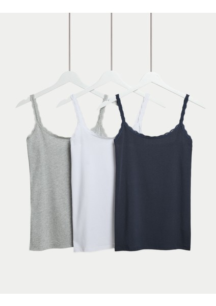 3'lü Pamuklu Dantel Kenarlı Atlet