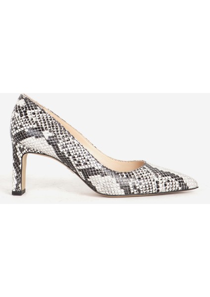 Kadın Yılan Baskılı Topuklu Ayakkabı Gerçek Deri Sy 27204 Siyah/ Beyaz