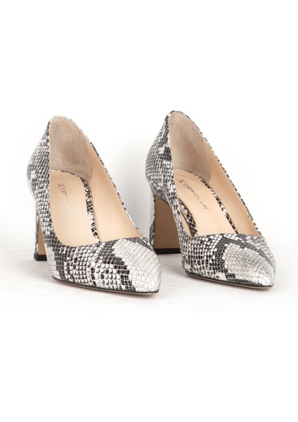Kadın Yılan Baskılı Topuklu Ayakkabı Gerçek Deri Sy 27204 Siyah/ Beyaz fırsatları