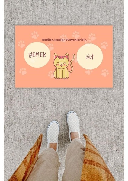 Dijital Baskı Dekoratif Kedi Yavruağzı Kapı Önü Paspası K-1212