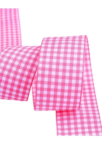 Tafta Ekoseli Kurdele 25 mm Pembe 1 Metre