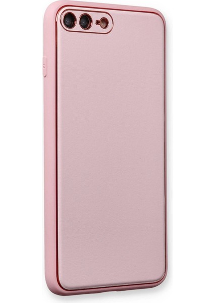 Apple iPhone 7 Plus Kılıf Coco Deri Silikon Kapak - Pudra Glstd