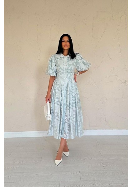 Mint Kemerli Balon Kollu Elbise fiyatları