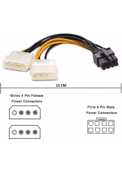 10 Adet - 8 Pin Ekran Karti Power Kablosu - Pcıe Ekran Kartı Güç Kablo 8 Pin Power To Molex