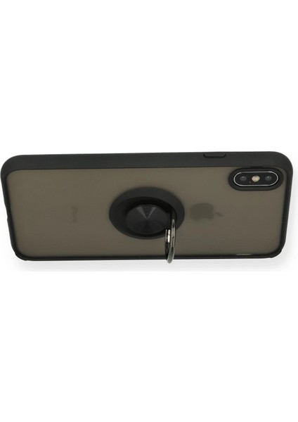 Apple iPhone Xs Max Kılıf Montreal Yüzüklü Silikon Kapak - Siyah Glstd