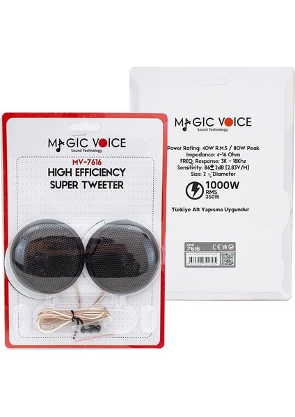 80 Watt Maks / 40 Watt Rms Güç Slim Kasa Oto Tweeter MV-7616