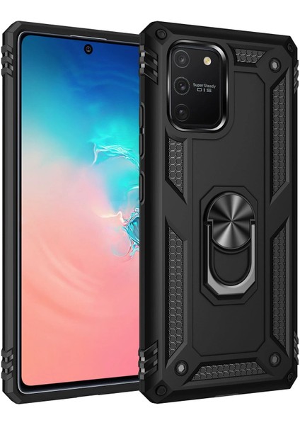 Samsung Galaxy A91 / S10 Lite Kılıf Sofya Yüzüklü Silikon Kapak - Siyah Glstd