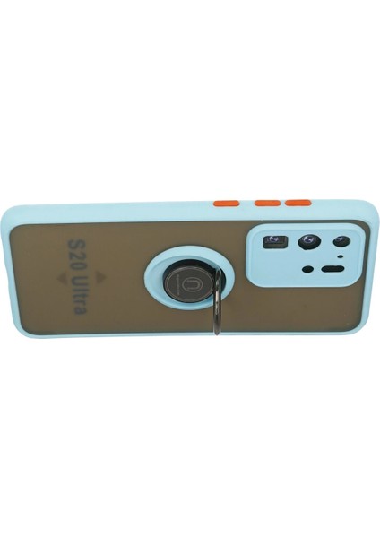 Samsung Galaxy S20 Ultra Kılıf Montreal Yüzüklü Silikon Kapak - Buz Mavi Glstd