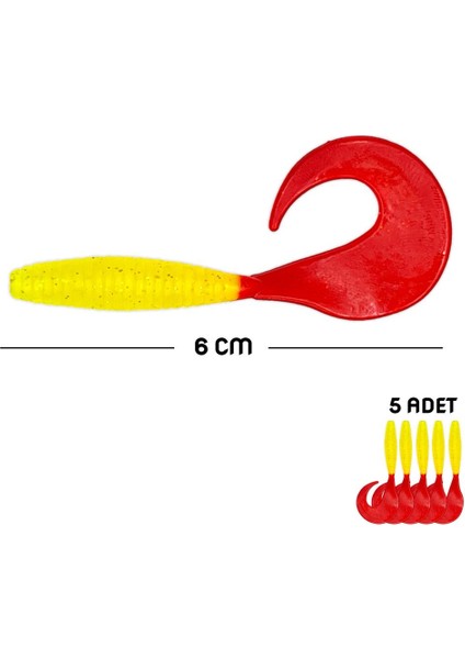 Silikon Kurt Sahte Yem - 60MM - Kırmızı/sarı - 5'li Paket - Yumy (456-18065)