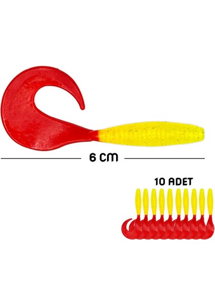 Silikon Kurt Sahte Yem - 60MM - Kırmızı/sarı - 10'lu Paket - Yumy (456-18065)