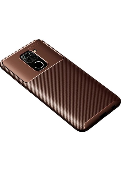 Xiaomi Redmi Note 9 Kılıf Auto Focus Karbon Kapak - Kahverengi Glstd