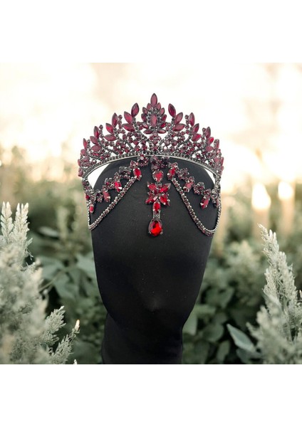 Bordo Alınlıklı Gelin Tacı ,kına,nişan,söz,after,bride,party Taç