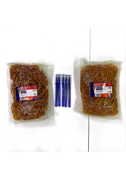 Büro Tükenmez Kalem Mavi (5 Adet)-Ambalaj Lastiği Geniş 500GR.-AMBALAJ Lastiği 500GR.-SET 17