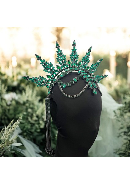 Yeşil Alınlıklı Gelin Tacı ,kına,nişan,söz,after,bride,party Taç modelleri