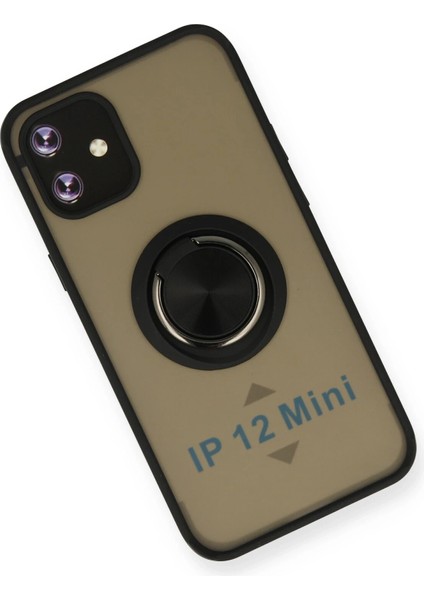 Apple iPhone 12 Kılıf Montreal Yüzüklü Silikon Kapak - Siyah Glstd