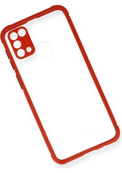 Samsung Galaxy M31 Kılıf Miami Şeffaf Silikon - Kırmızı Glstd