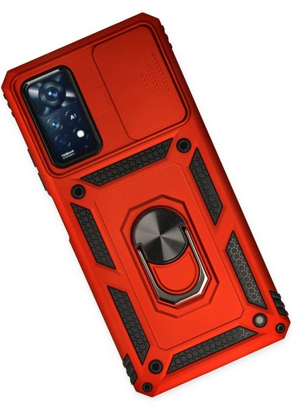 Xiaomi Redmi Note 11 Pro Kılıf Pars Lens Yüzüklü Silikon - Kırmızı Glstd
