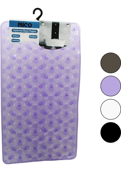 Dikdörtgen - Lüx Pvc Petek Desen - Şeffaf-Buzlu 98PCS Vantuz Kaydırmaz Banyo - Küvet Paspas 37X68CM (4172)