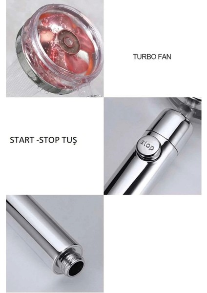 Turbo Duş Başlığı Su Tasarruflu 360 Hareketli Pervaneli Tazyikli Tuşlu Duş Başlığı (5047)