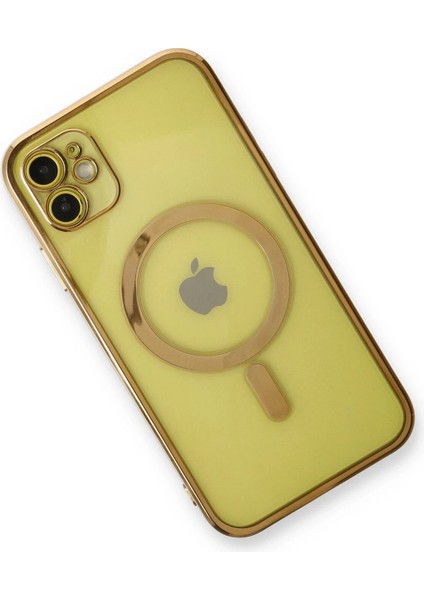 Apple iPhone 12 Kılıf Magneticsafe Lazer Silikon - Gold Glstd