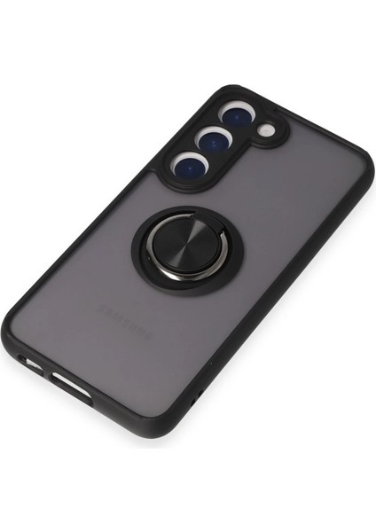 Samsung Galaxy S23 Kılıf Montreal Yüzüklü Silikon Kapak - Siyah Glstd