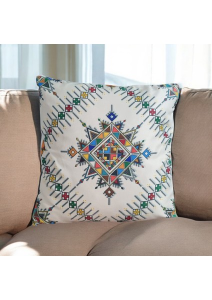 Dijital Baskı Etnik Kilim Desenli Pamuklu Kırlent Kılıfı