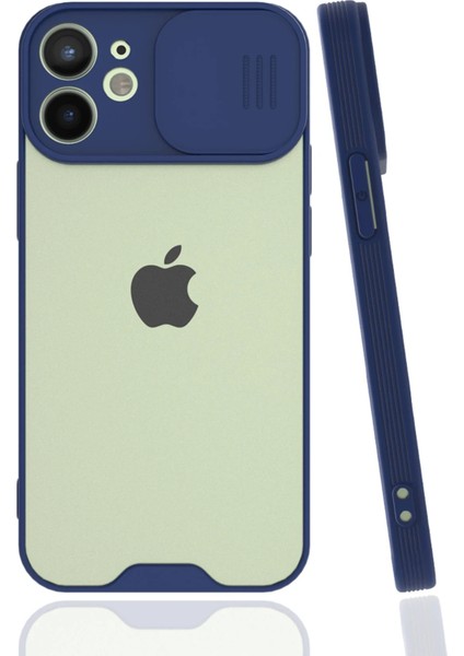 Apple iPhone 12 Mini Kılıf Platin Kamera Koruma Silikon - Lacivert Glstd