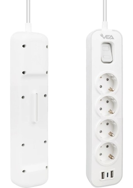 VE-NOVA104U A Class 4lü 2 Usbli Anahtarlı 1.5 Metre Akım Korumalı Grup Priz (Made In Malaysıa) (5047)