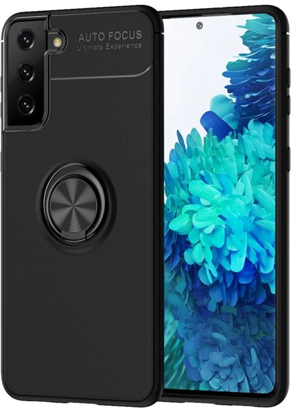 Samsung Galaxy S21 Plus Kılıf Range Yüzüklü Silikon - Siyah-Mavi Glstd