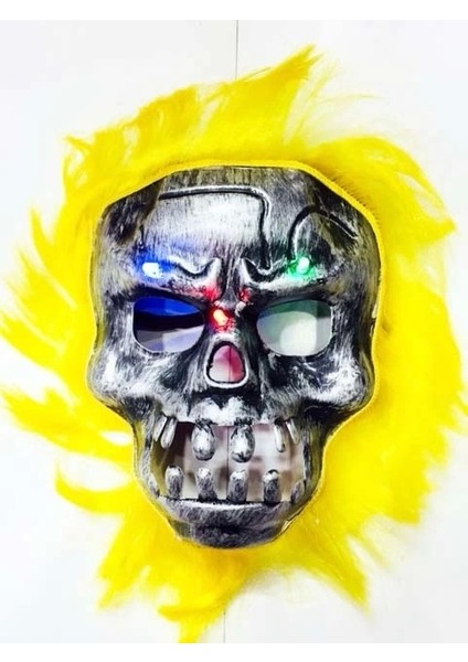 Cadılar Bayramı Halloween Işıklı Kurukafa Maske Sarı Saçlı (5047)