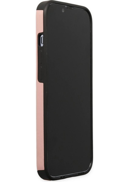 Apple iPhone 13 Pro Kılıf Mega Standlı Silikon - Pudra Glstd