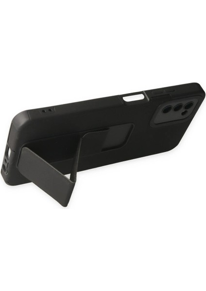 Samsung Galaxy A03S Kılıf Mega Standlı Silikon - Siyah Glstd