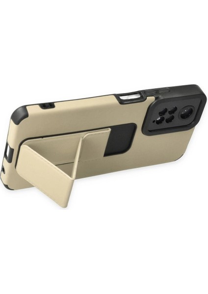 Xiaomi Redmi Note 11 Kılıf Mega Standlı Silikon - Gold Glstd