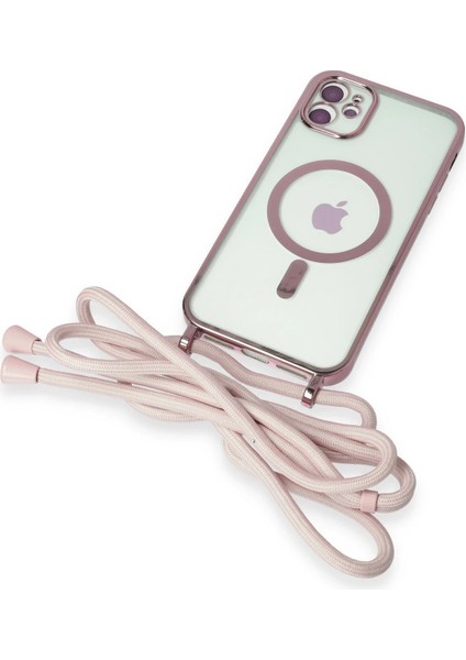 Apple iPhone 11 Kılıf Divo Lazer Askılı Magsafe Kapak - Pembe Glstd