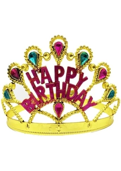 Altın Renk Happy Birthday Doğum Günü Tacı