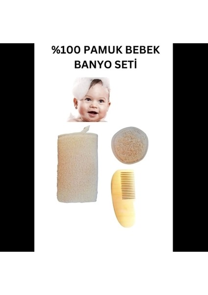 %100 Doğal Pamuk Bebek Banyo Lifi, Doğal Pamuklu Bebek Yüz Lifi, Bebek Limon Ağacı Ahşap Tarak Set