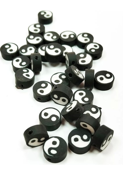 90 Adet 10 mm Polimer Kil Fimo Boncuk Takı Bileklik + 5 Metre Misina Hediye - Yin Yang - Yin Yang - Limon fiyatları