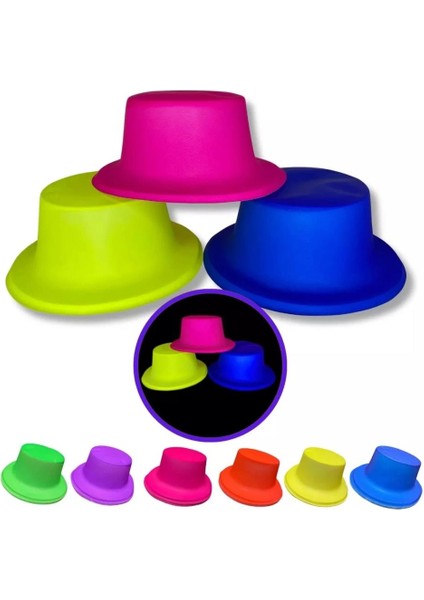 Neon Partisi Pembe Renk Plastik Fötr Şapka